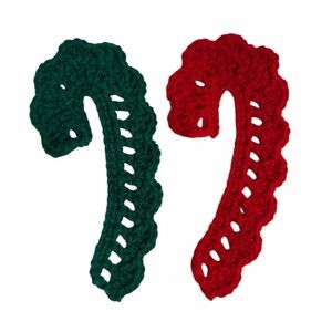 Set of 2 Crocheted Christmas Candy Cane Ornaments - red & green